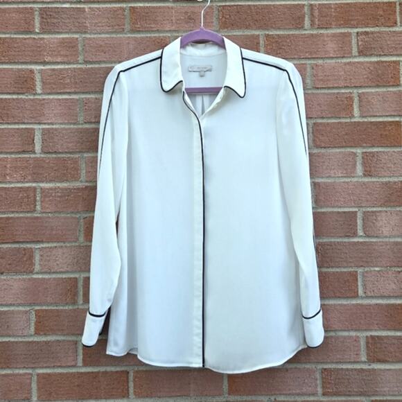 Hobbs London Pipe Trim Off-White Blouse Size 6 - Picture 1 of 3